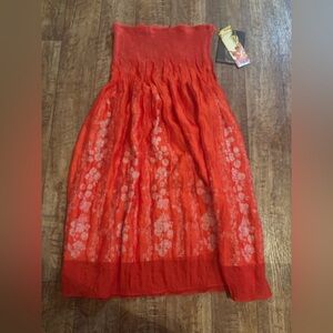Lapis Red and White Floral A-Line Skirt